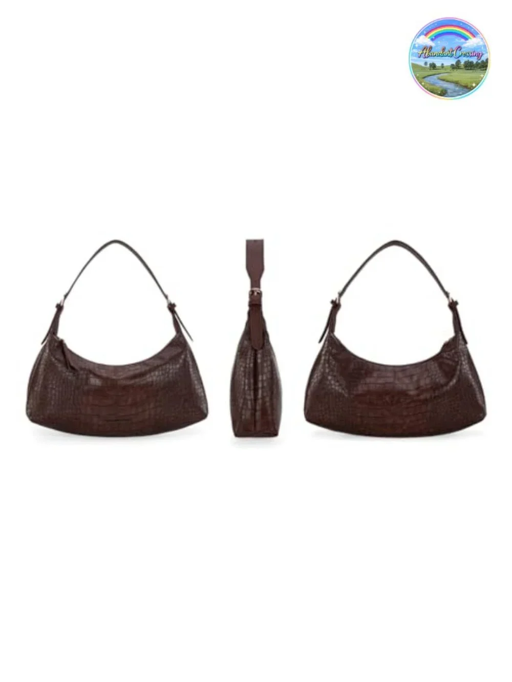 Crocodile Embossed Vegan Leather Medium Crescent Hobo Shoulder Bag